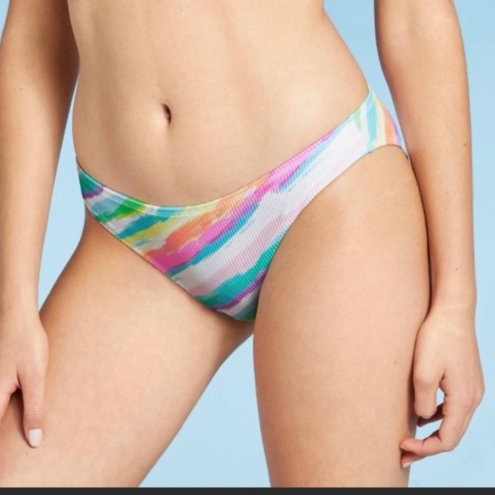 Juniors xhilaration cheeky ribbed multi color tie dye stripe bikini bottom